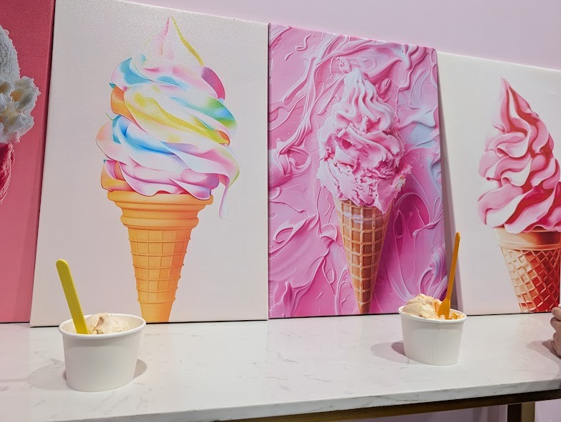 Ice cream art canvas display with fresh scoops at Sweet Swirls